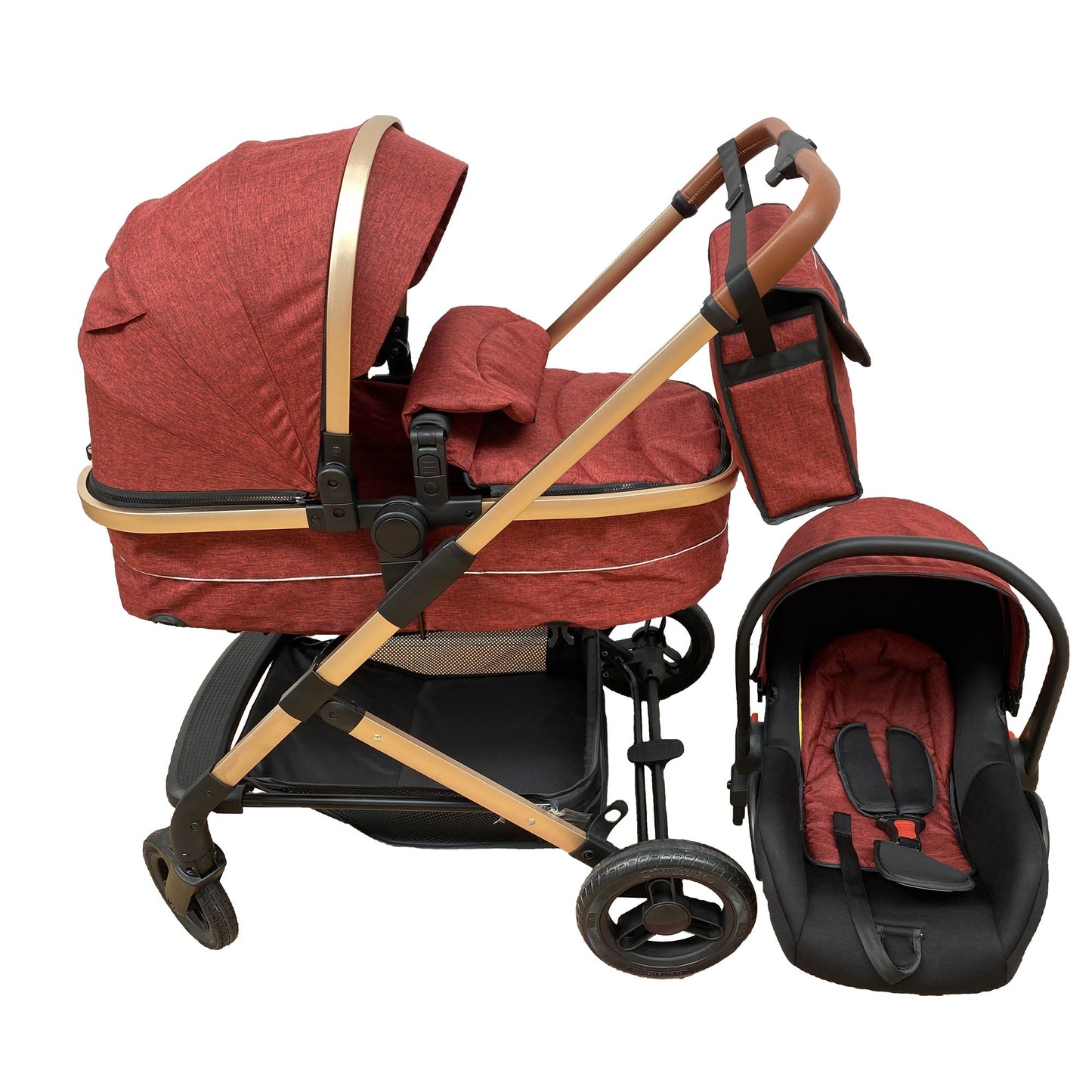 Carucior Teknum 3 in 1 , 0-36 luni, transformabil, reversibil, ultrapliabil, usor si practic cu roti cauciuc, culoare ROSU, TR_508C_ROSU