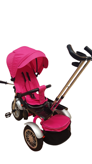 Tricicleta evolutiva cu pozitie de somn, scaun rotativ, muzica si lumini, roz