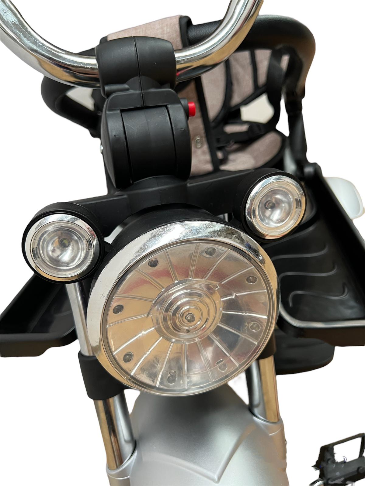 Tricicleta L-Sun SL03, cu pozitie de somn, scaun rotativ si muzica distractiva,roti cauciuc, culoare TURCOAZ,