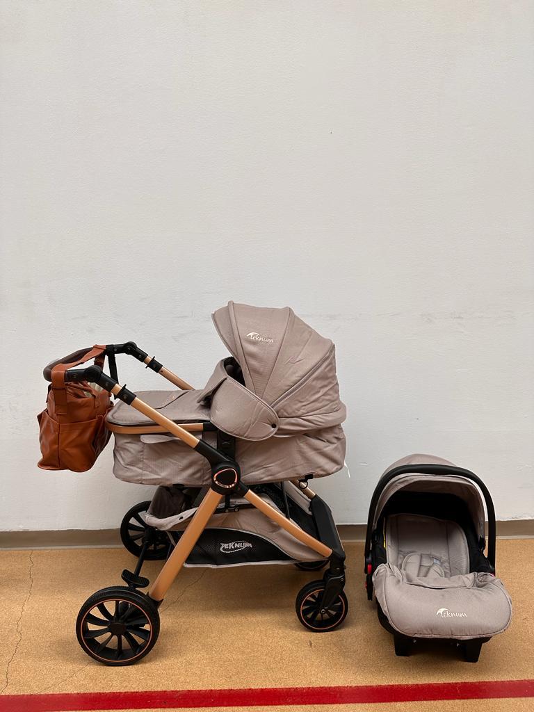 Carucior Teknum Baby, model 3 in 1, 0-36 luni,  reversibil, cu pliere compacta, culoare GRI,