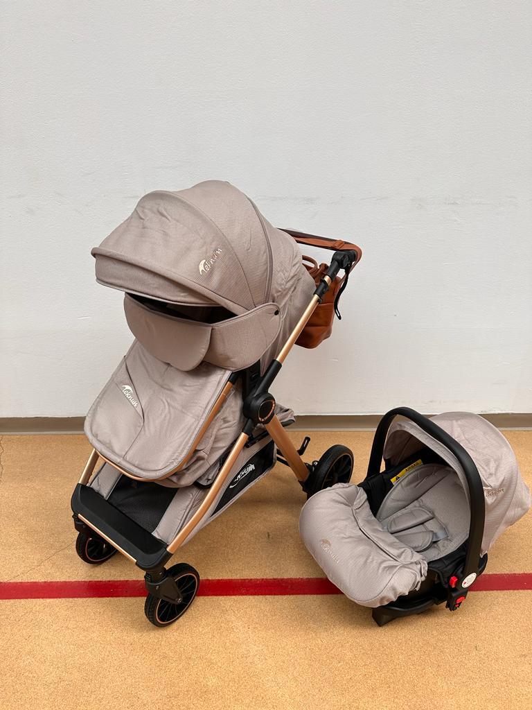 Carucior Teknum Baby, model 3 in 1, 0-36 luni,  reversibil, cu pliere compacta, culoare GRI,