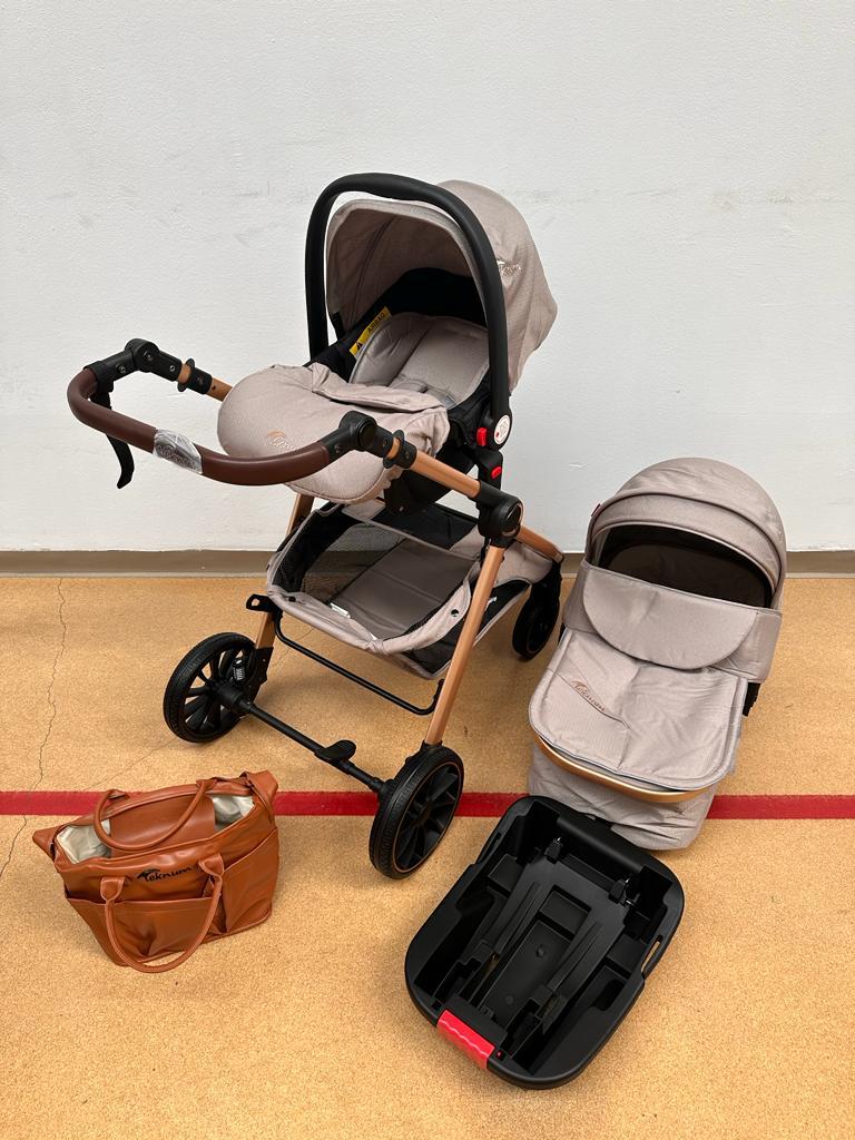 Carucior Teknum Baby, model 3 in 1, 0-36 luni,  reversibil, cu pliere compacta, culoare GRI,