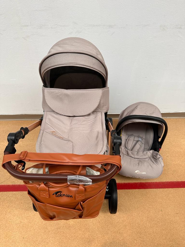Carucior Teknum Baby, model 3 in 1, 0-36 luni,  reversibil, cu pliere compacta, culoare GRI,