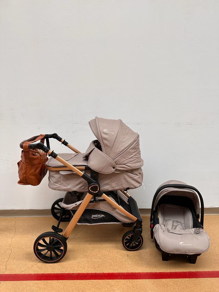 Carucior Teknum Baby, model 3 in 1, 0-36 luni,  reversibil, cu pliere compacta, culoare GRI,