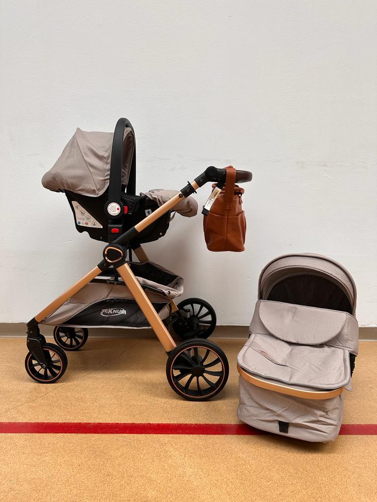 Carucior Teknum Baby, model 3 in 1, 0-36 luni,  reversibil, cu pliere compacta, culoare GRI,