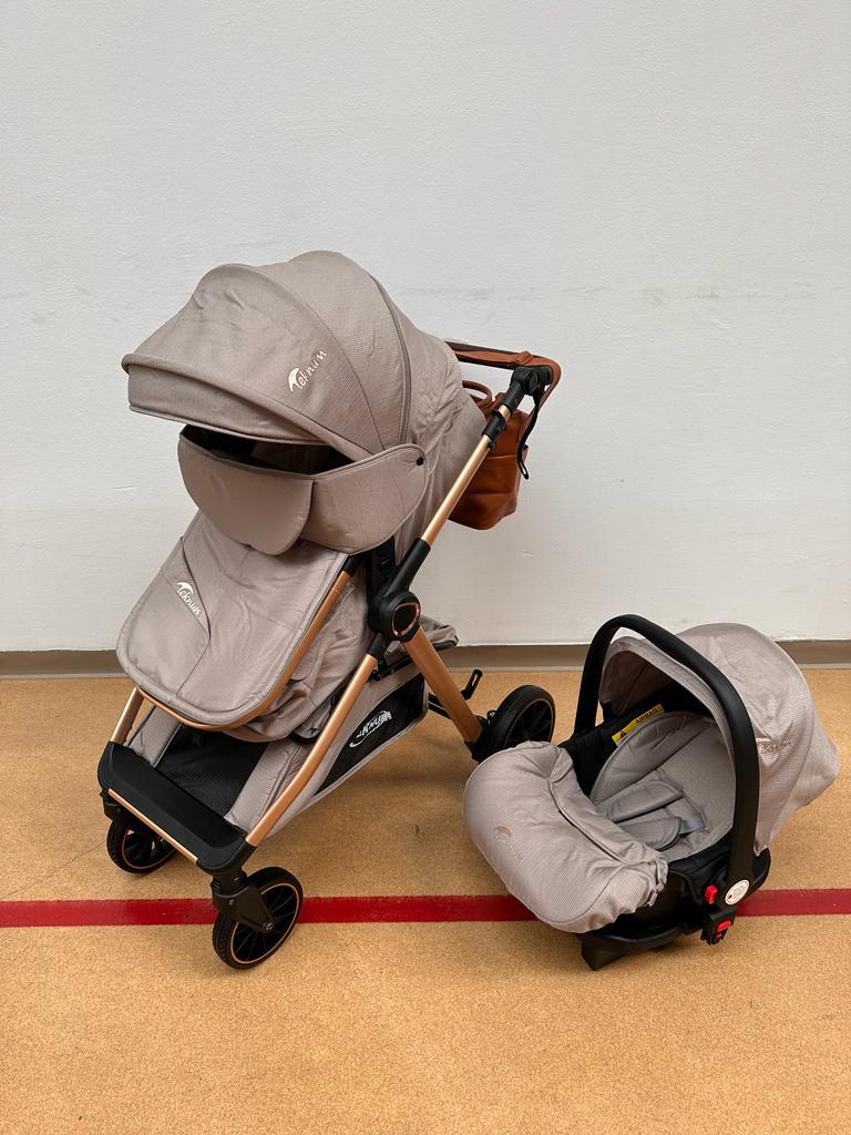 Carucior Teknum Baby, model 3 in 1, 0-36 luni,  reversibil, cu pliere compacta, culoare GRI,