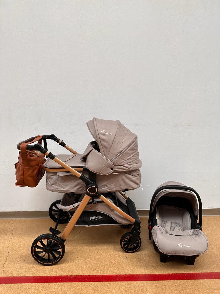 Carucior Teknum Baby, model 3 in 1, 0-36 luni,  reversibil, cu pliere compacta, culoare GRI,