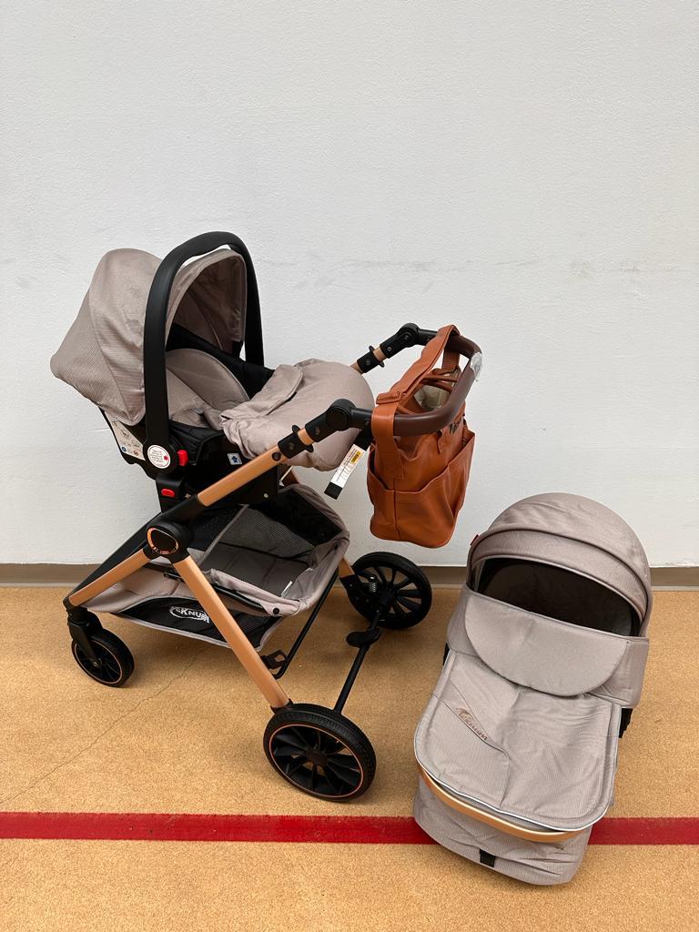 Carucior Teknum Baby, model 3 in 1, 0-36 luni,  reversibil, cu pliere compacta, culoare GRI,