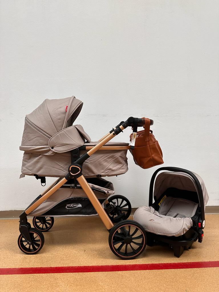 Carucior Teknum Baby, model 3 in 1, 0-36 luni,  reversibil, cu pliere compacta, culoare GRI,