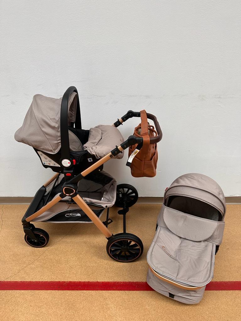 Carucior Teknum Baby, model 3 in 1, 0-36 luni,  reversibil, cu pliere compacta, culoare GRI,