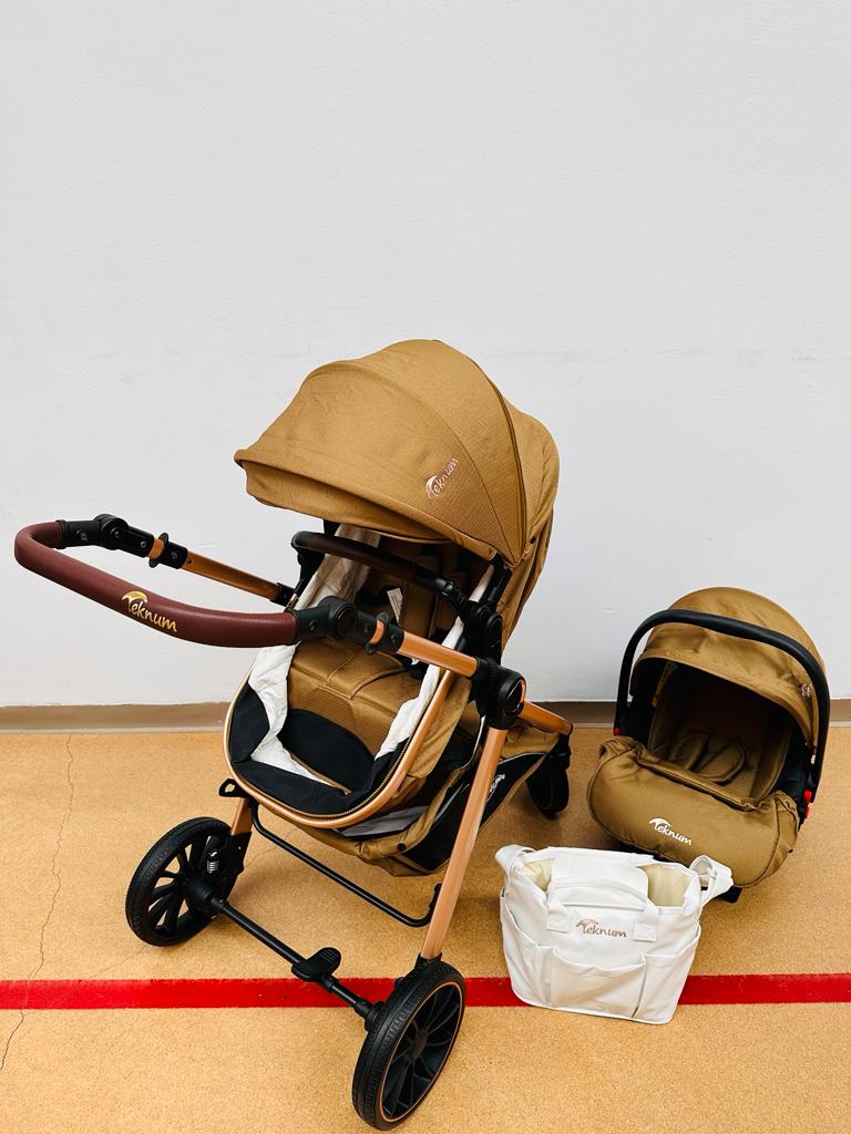 Carucior Teknum Baby, model 3 in 1, 0-36 luni,  reversibil, cu pliere compacta, culoare BEJ,