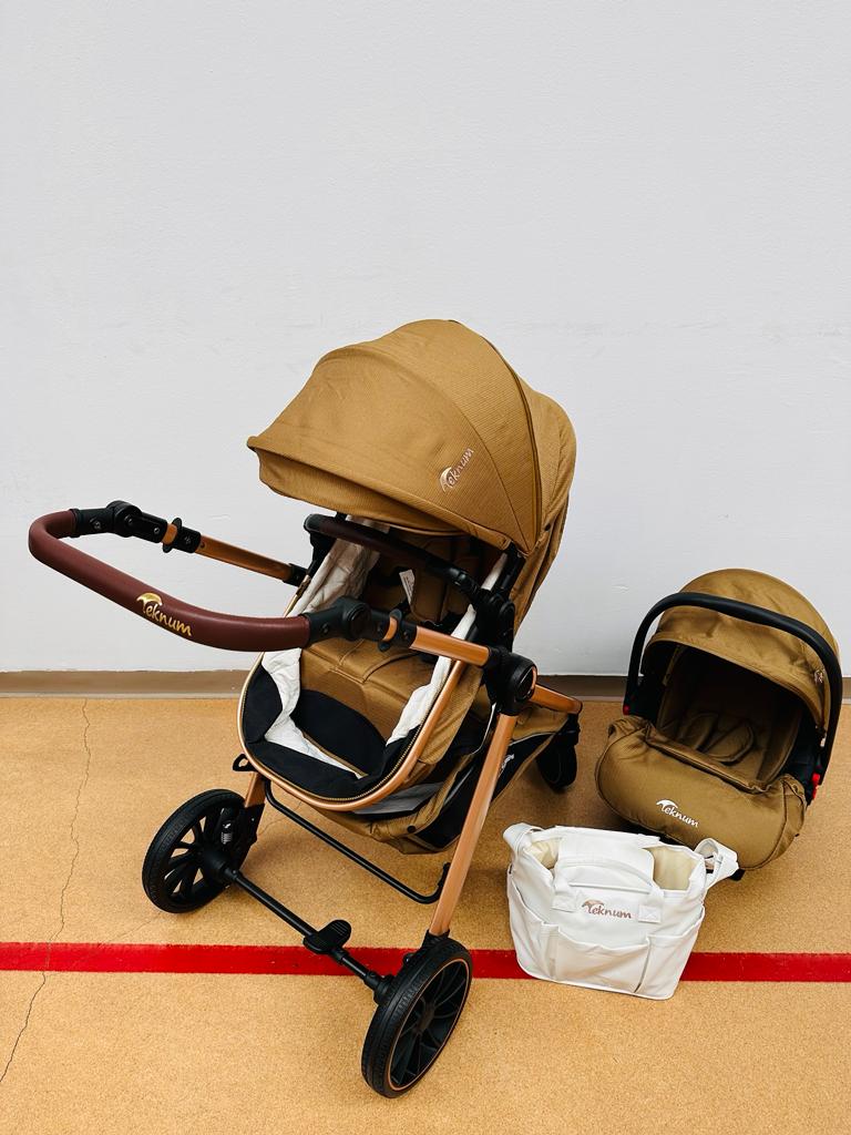 Carucior Teknum Baby, model 3 in 1, 0-36 luni,  reversibil, cu pliere compacta, culoare BEJ,