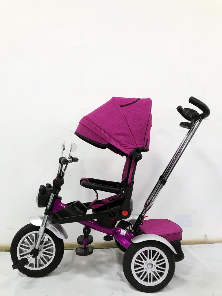 Tricicleta evolutiva, roti cauciuc, cu pozitie de somn, scaun rotativ si muzica distractiva, culoare MOV, BBD5199M