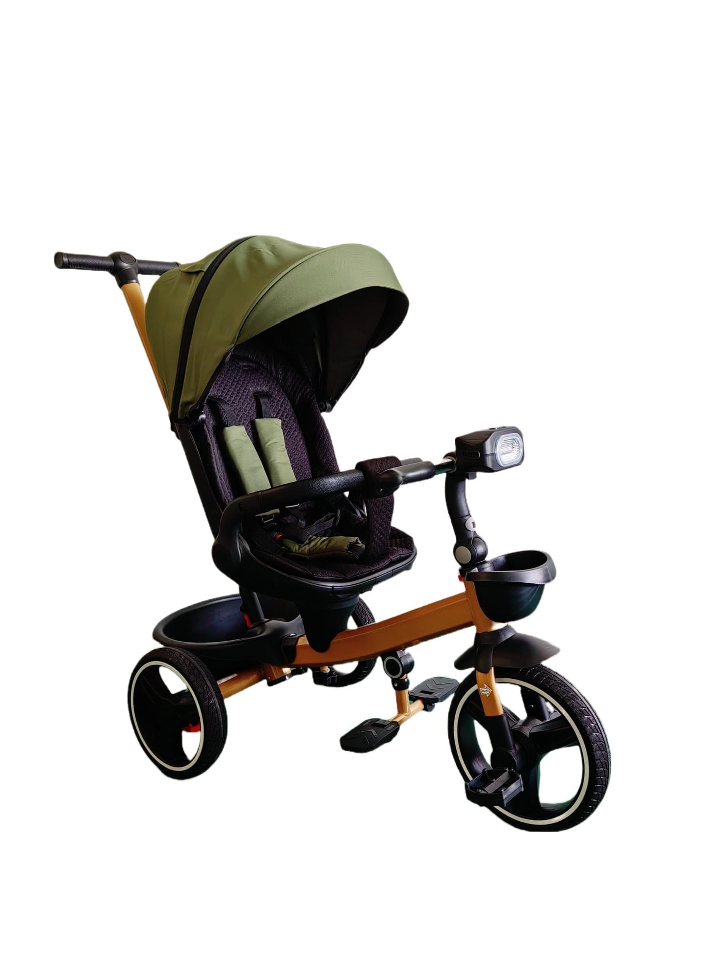 Tricicleta pentru copii, muzicala,cu pozitie de somn si scaunel reversibil, VERDE ARMI