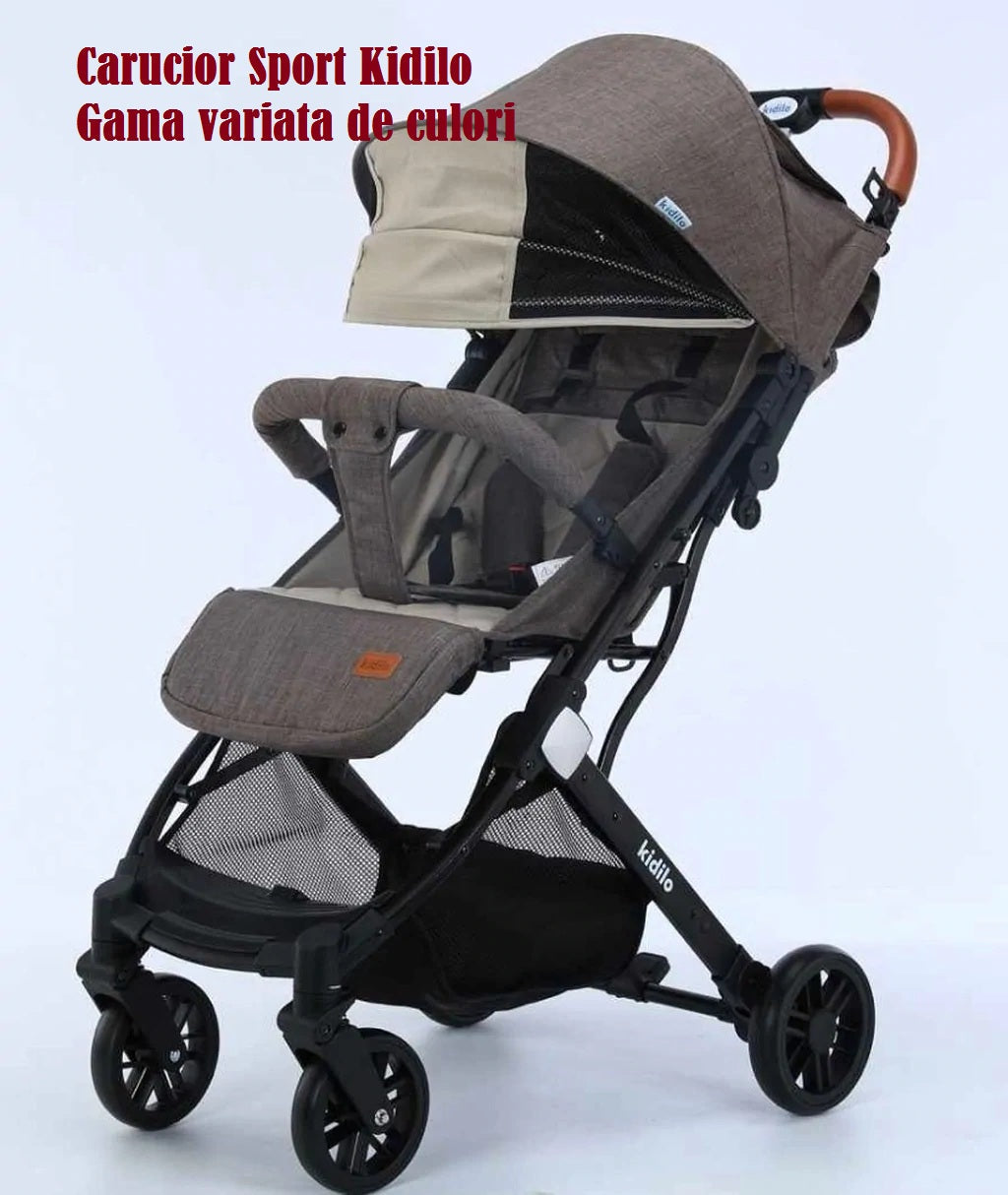 Carucior sport cu inchidere tip troler, copertina extra, pentru avion,culoare GRI