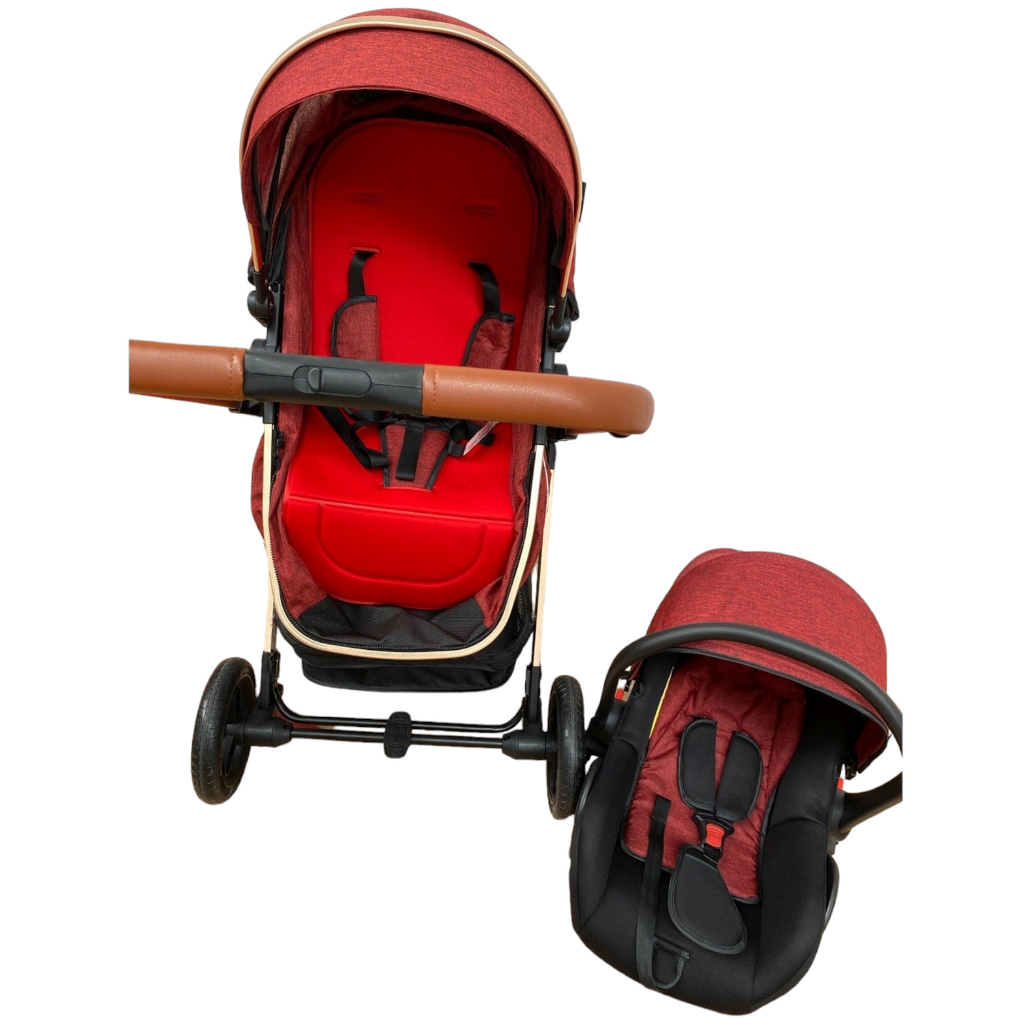 Carucior Teknum 3 in 1 , 0-36 luni, transformabil, reversibil, ultrapliabil, usor si practic cu roti cauciuc, culoare ROSU, TR_508C_ROSU