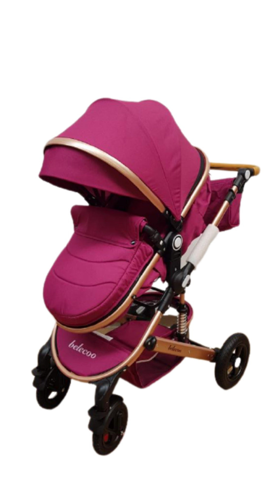Carucior Belecoo 3 in 1 cu suspensii si roti cauciuc plin, reversibil, accesorizat culoare MOV, BBD530WM