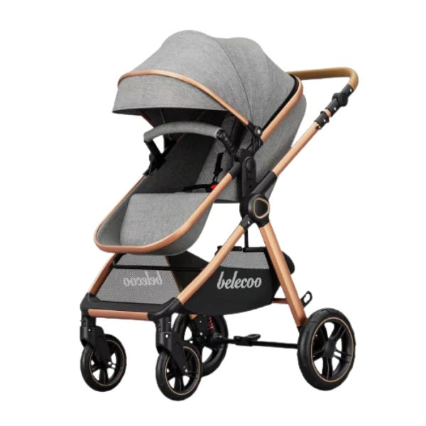 Carucior 2 in 1 Belecoo XID, cu inchidere compacta, 0-36 luni, reversibil GRI