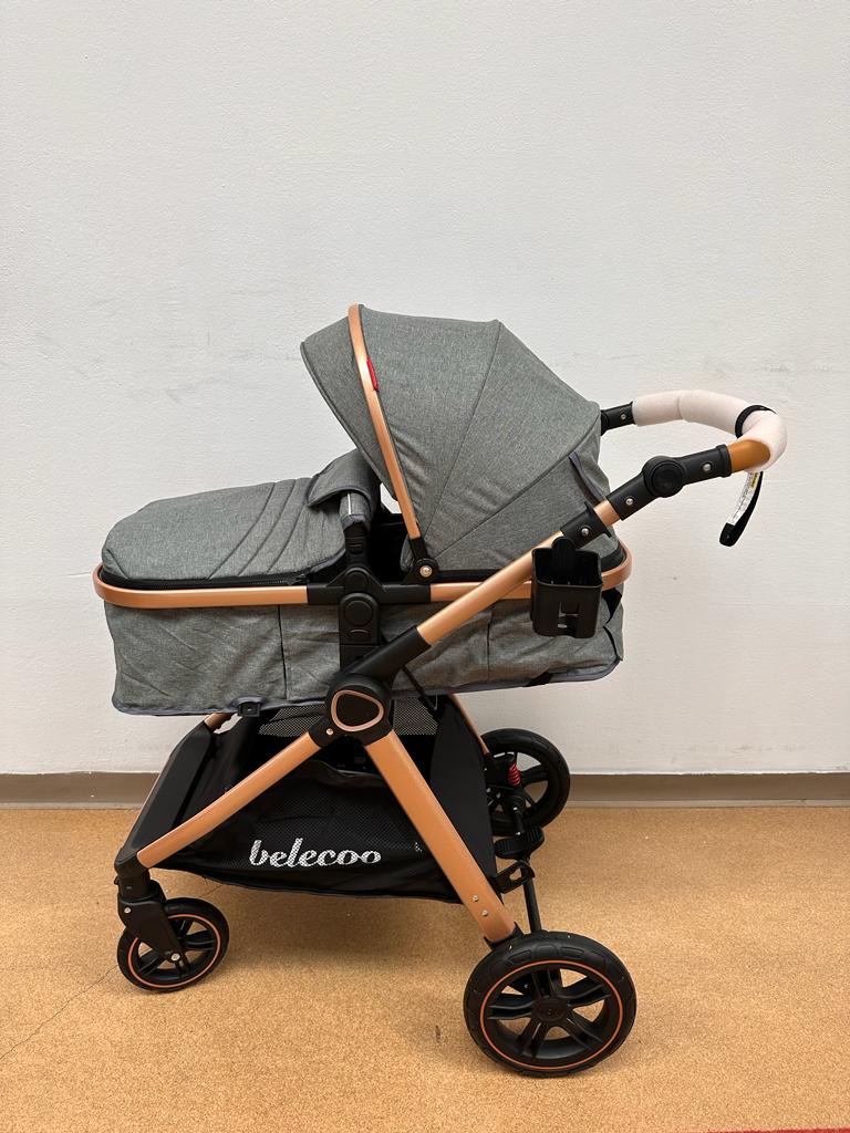 Carucior 2 in 1 Belecoo XID, cu inchidere compacta, 0-36 luni, reversibil GRI
