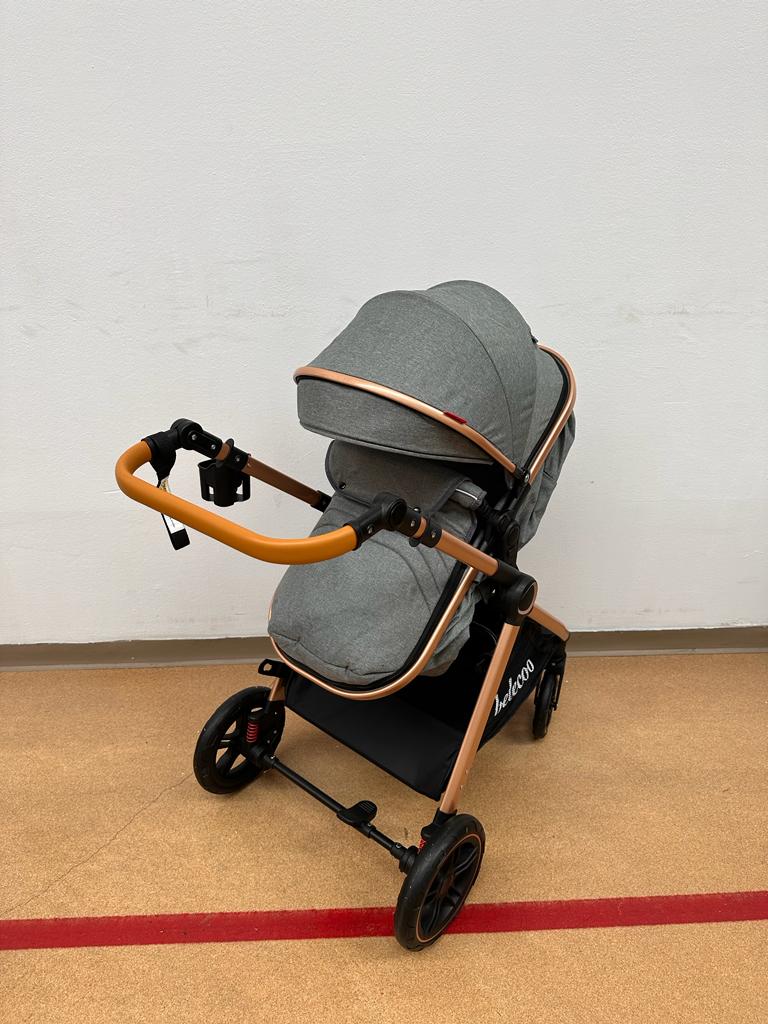 Carucior 2 in 1 Belecoo XID, cu inchidere compacta, 0-36 luni, reversibil GRI