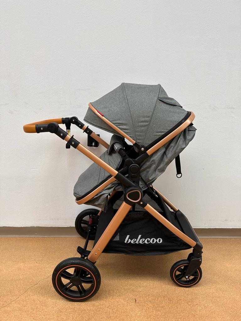 Carucior 2 in 1 Belecoo XID, cu inchidere compacta, 0-36 luni, reversibil GRI