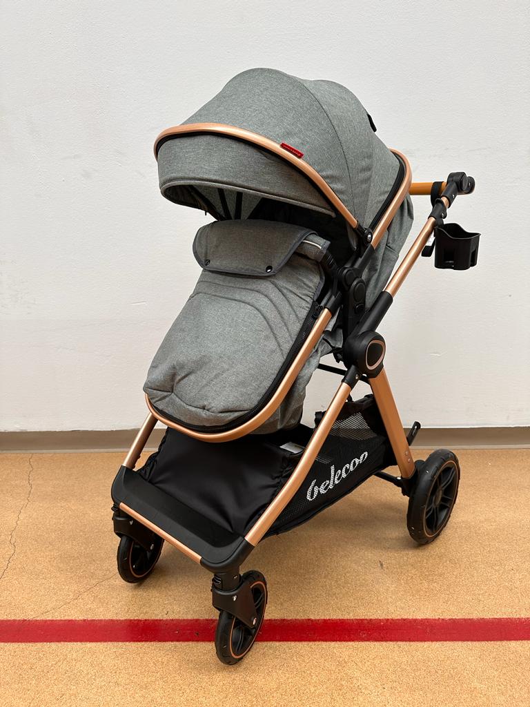 Carucior 2 in 1 Belecoo XID, cu inchidere compacta, 0-36 luni, reversibil GRI
