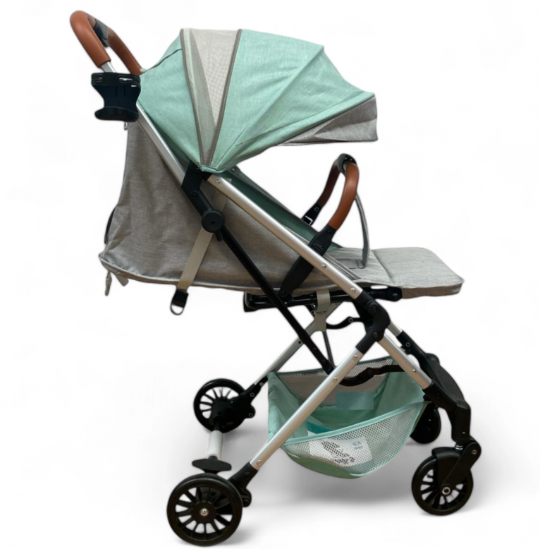 Carucior sport, ultrausor si ultrapliabil, cu pozitie de somn, tip troller, cu accesorii din piele, sarcina maxima 22 Kg, verde menta