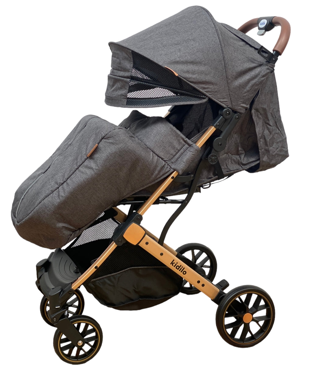 Carucior sport, cu inchidere compacta, sistem troller, pozitie somn si protectie vreme rece, GRI