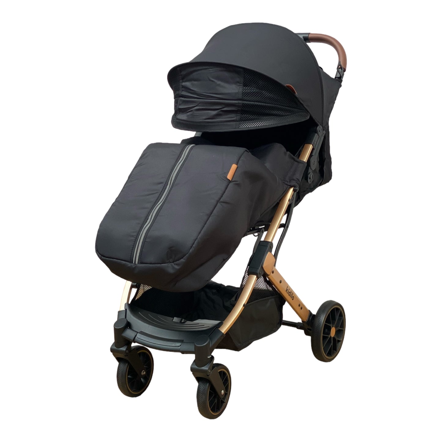 Carucior sport, cu inchidere compacta, sistem troller, pozitie somn si protectie vreme rece, NEGRU