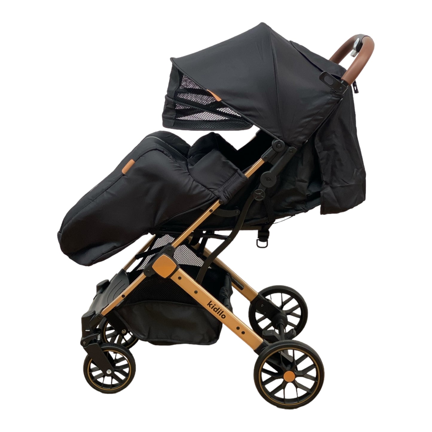 Carucior sport, cu inchidere compacta, sistem troller, pozitie somn si protectie vreme rece, NEGRU