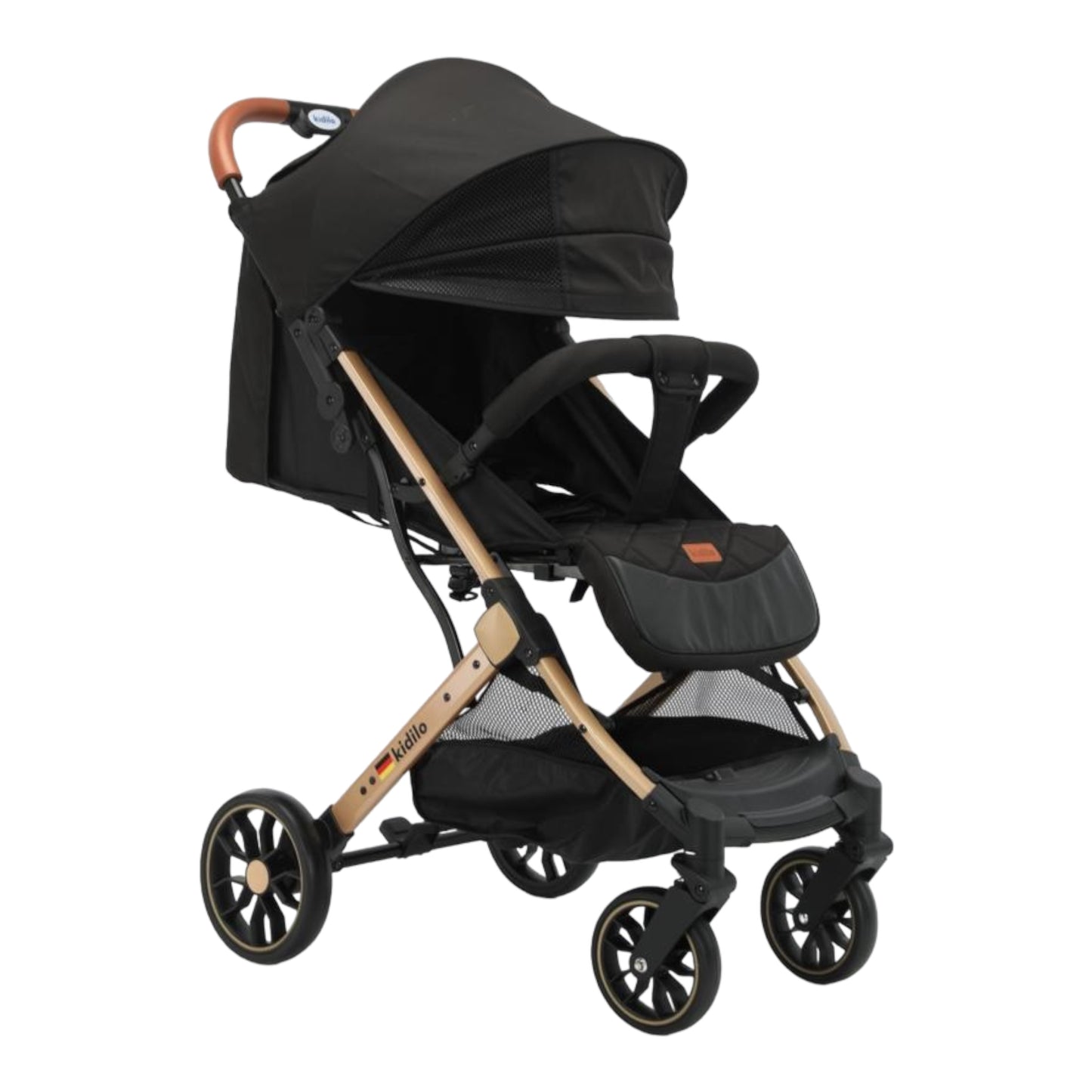 Carucior sport, cu inchidere compacta, sistem troller, pozitie somn si protectie vreme rece, NEGRU