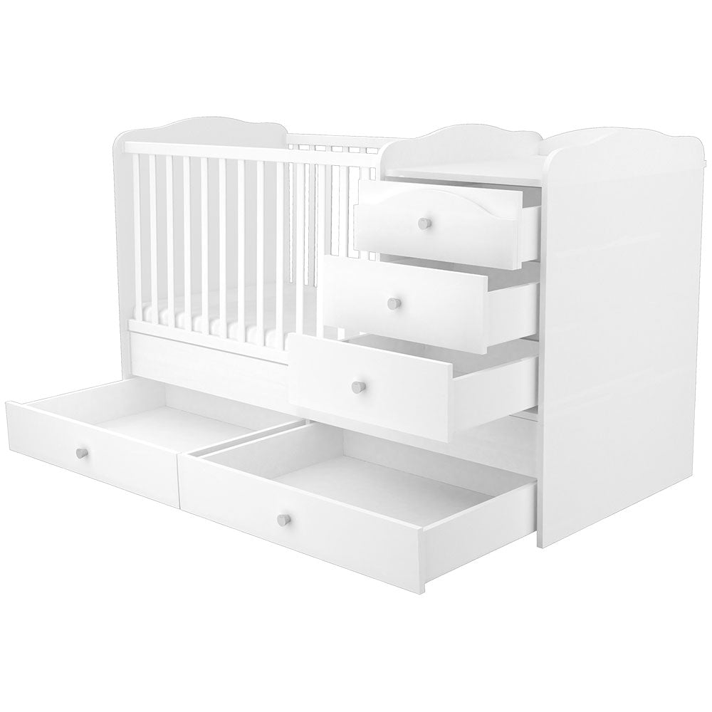Patut copii transformabil din lemn cu 5 sertare Hubners Matei Maxi Kombi 120x70 cm alb