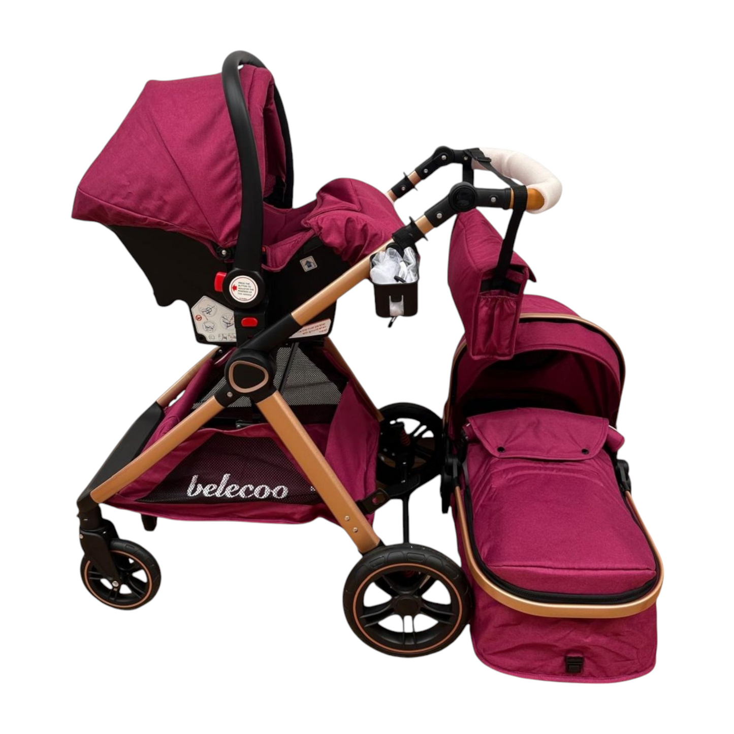 Carucior 3 in 1 Belecoo XID cu landou transformabil,pliere compacta reversibil, recomandat 0-36 luni culoare Mov , BBDXID3MOV