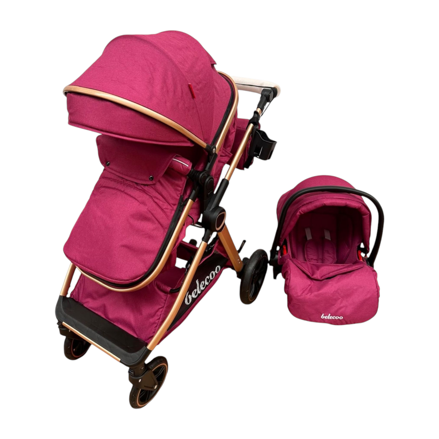 Carucior 3 in 1 Belecoo XID cu landou transformabil,pliere compacta reversibil, recomandat 0-36 luni culoare Mov , BBDXID3MOV