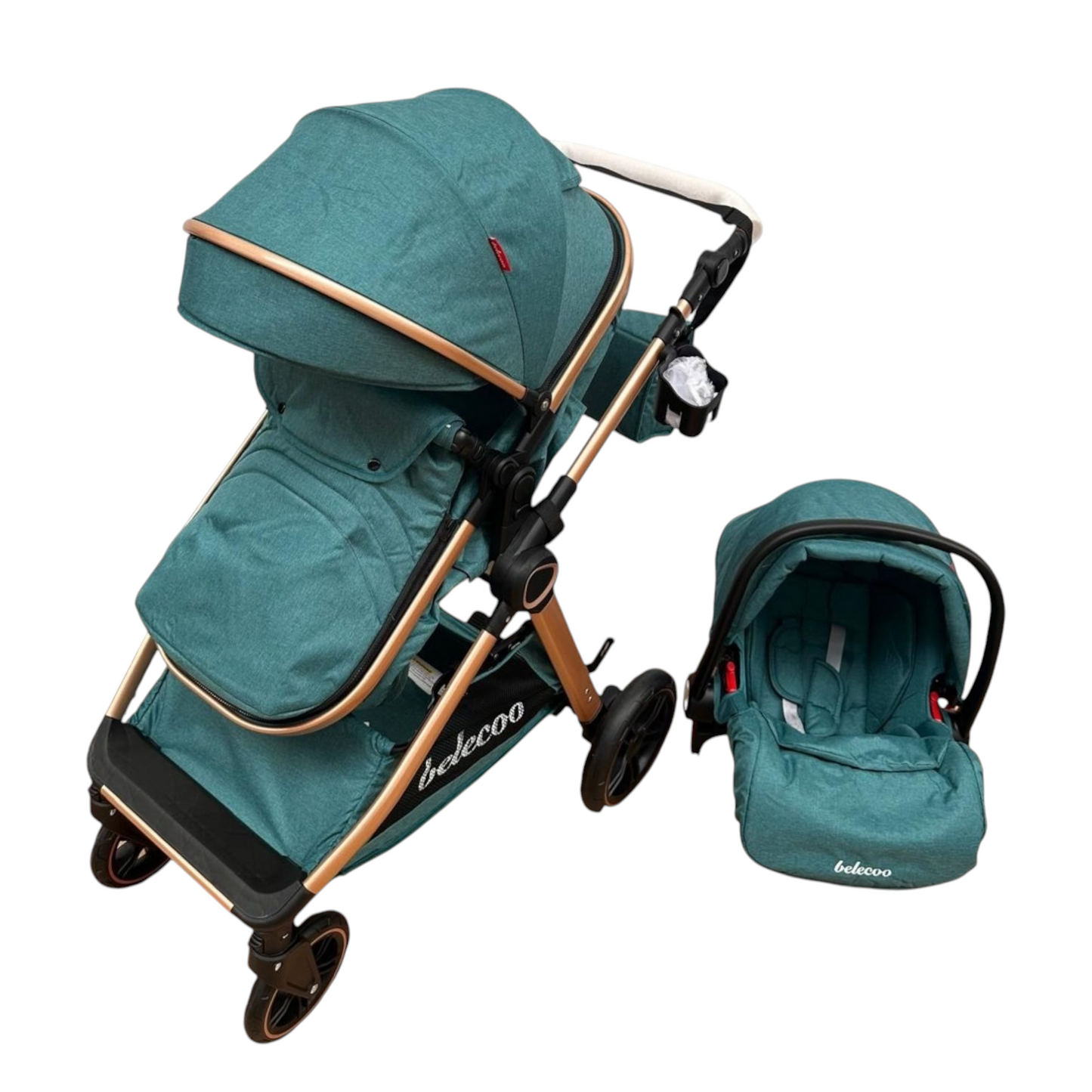 Carucior 3 in 1 Belecoo XID cu landou transformabil,pliere compacta reversibil, recomandat 0-36 luni culoare Verde , BBDXID3VERDE