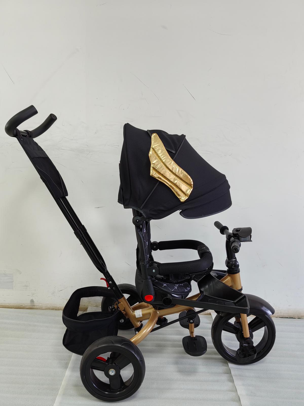Tricicleta cu pozitie de somn, scaun rotativ si muzica distractiva, Negru