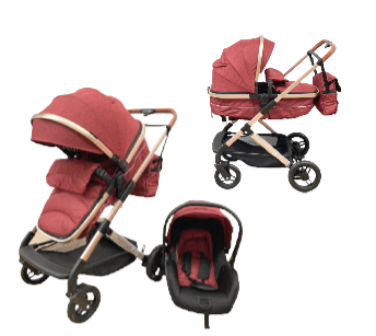 Carucior Teknum 3 in 1 , 0-36 luni, transformabil, reversibil, ultrapliabil, usor si practic cu roti cauciuc, culoare ROSU, TR_508C_ROSU