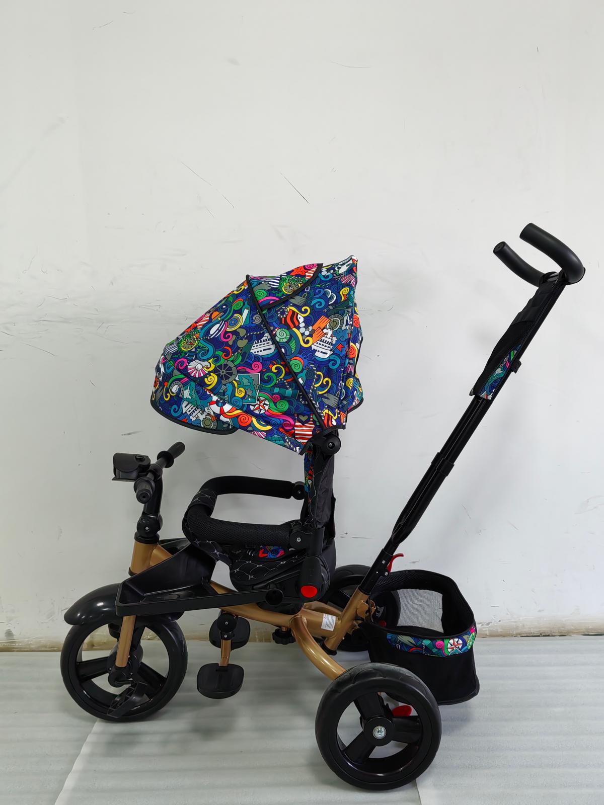 Tricicleta cu pozitie de somn, scaun rotativ si muzica distractiva, Multicolor