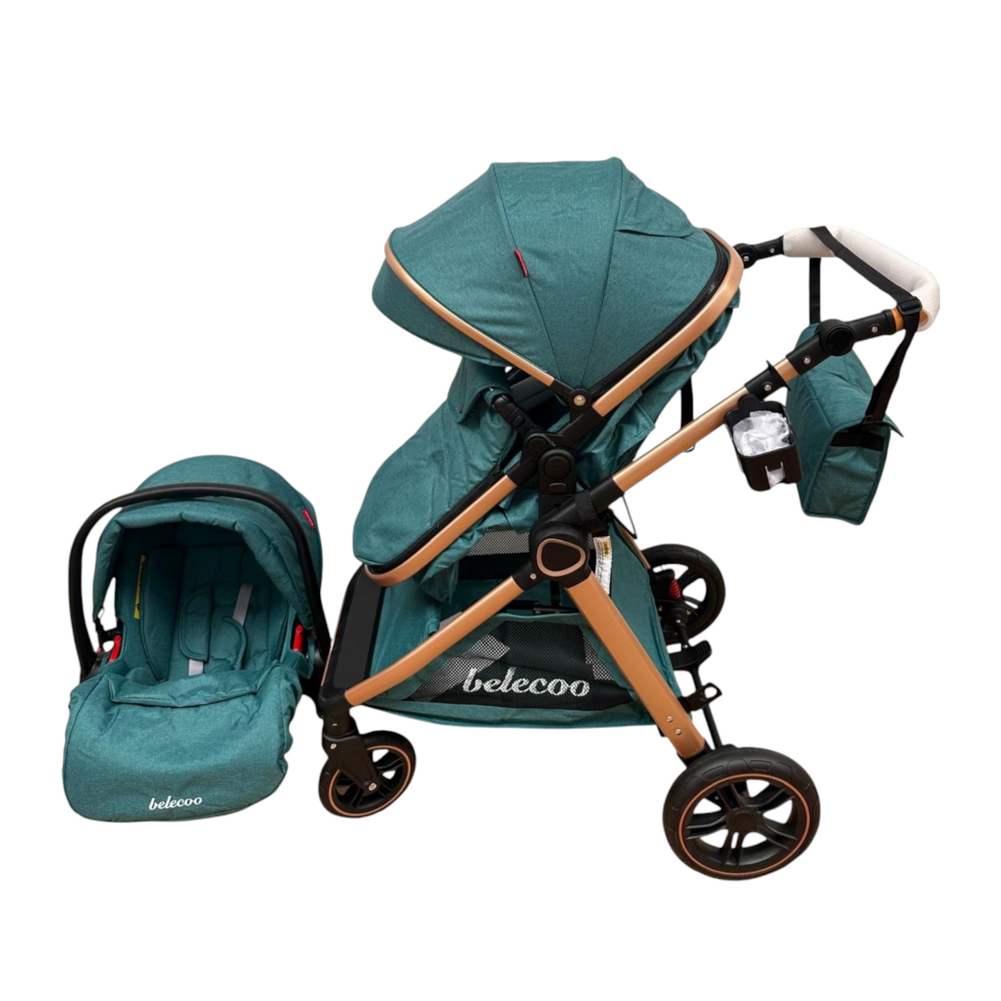 Carucior 3 in 1 Belecoo XID cu landou transformabil,pliere compacta reversibil, recomandat 0-36 luni culoare Verde , BBDXID3VERDE