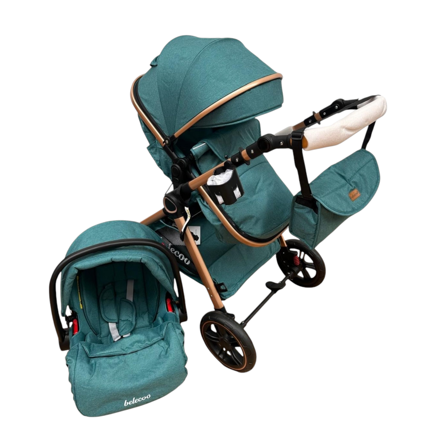 Carucior 3 in 1 Belecoo XID cu landou transformabil,pliere compacta reversibil, recomandat 0-36 luni culoare Verde , BBDXID3VERDE