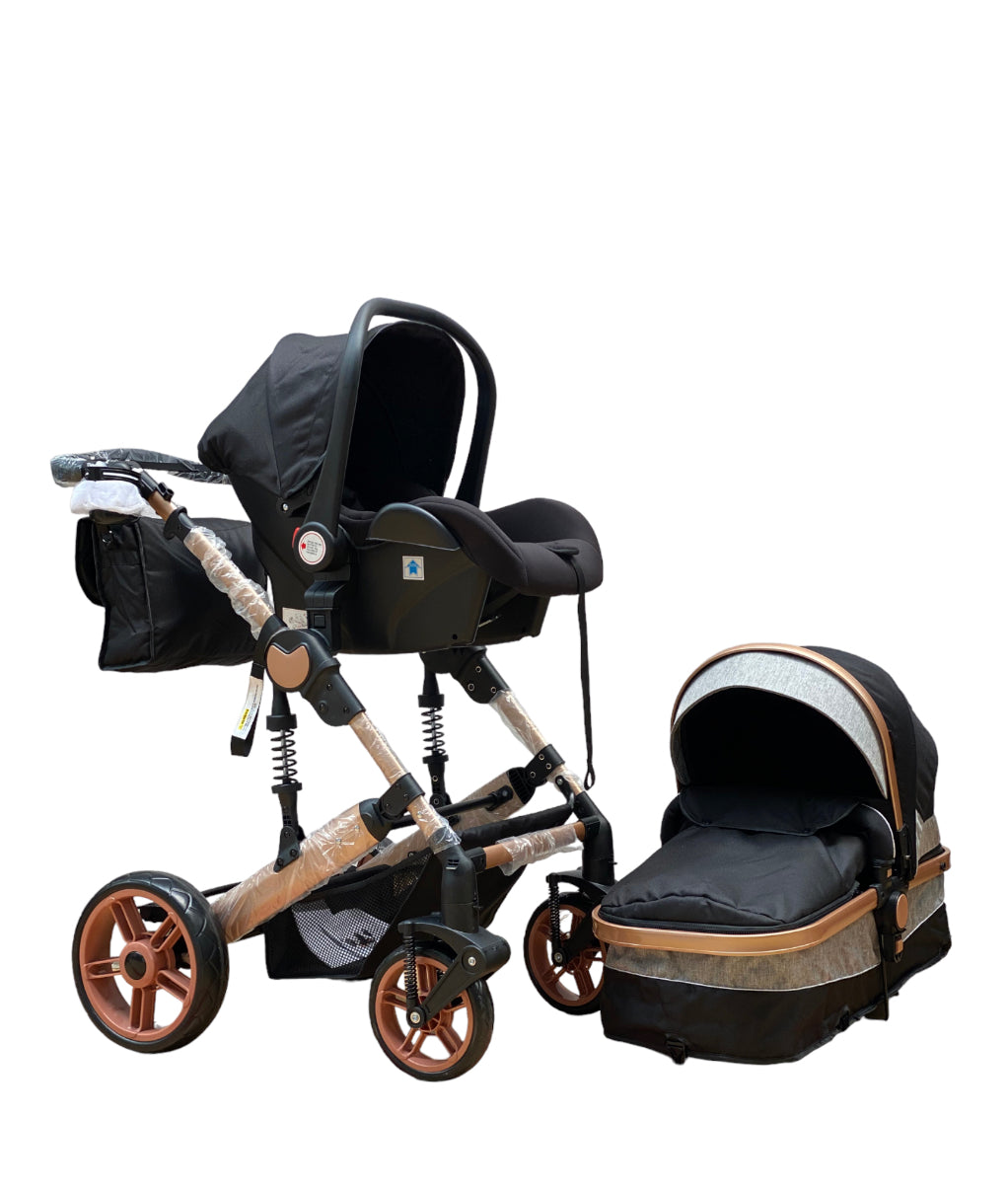 Carucior 3in1 Teknum , 0-36 luni, transformabil, reversibil, ultrapliabil,  culoare NEGRU, TR_588_BLACK