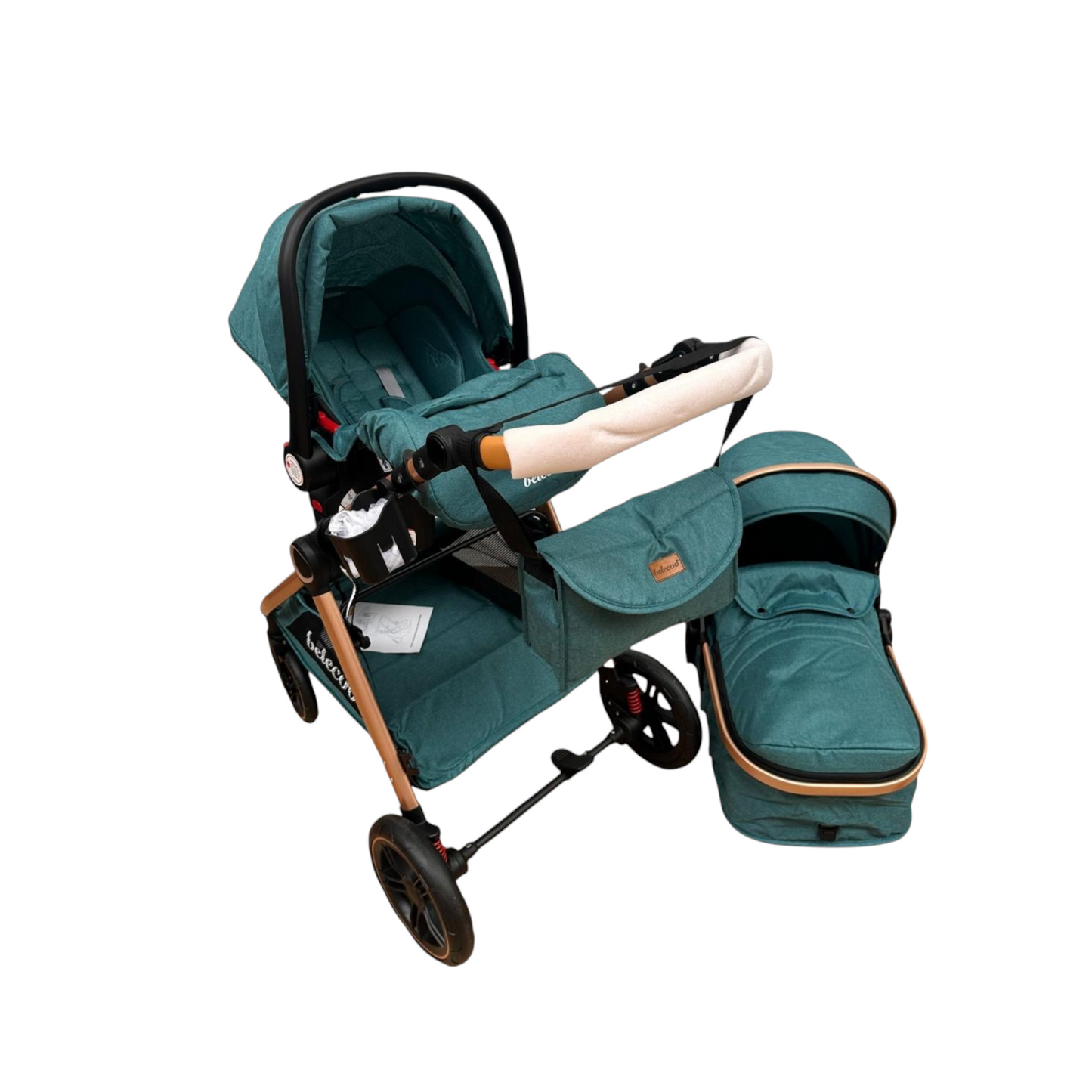 Carucior 3 in 1 Belecoo XID cu landou transformabil,pliere compacta reversibil, recomandat 0-36 luni culoare Verde , BBDXID3VERDE