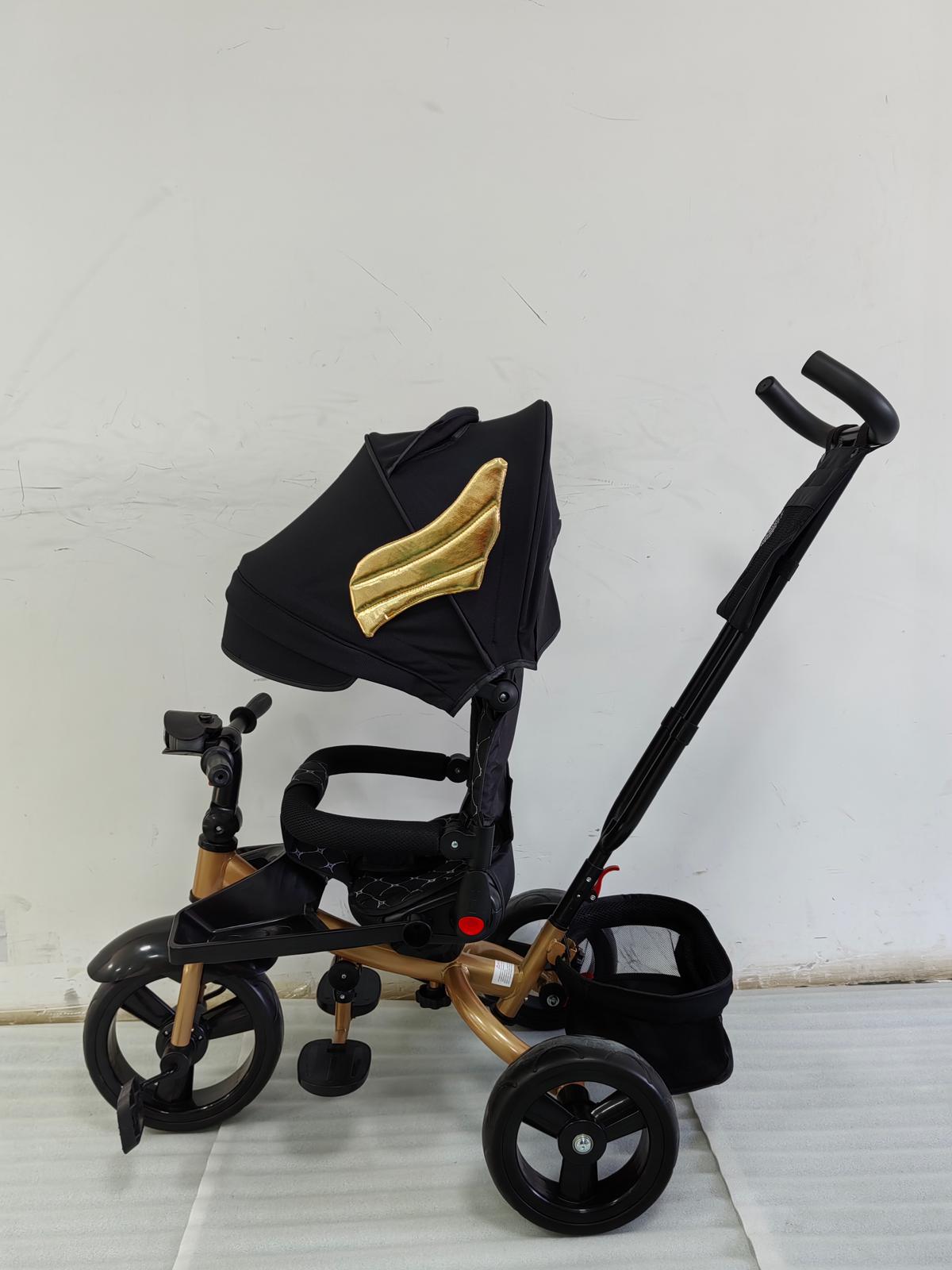 Tricicleta cu pozitie de somn, scaun rotativ si muzica distractiva, Negru