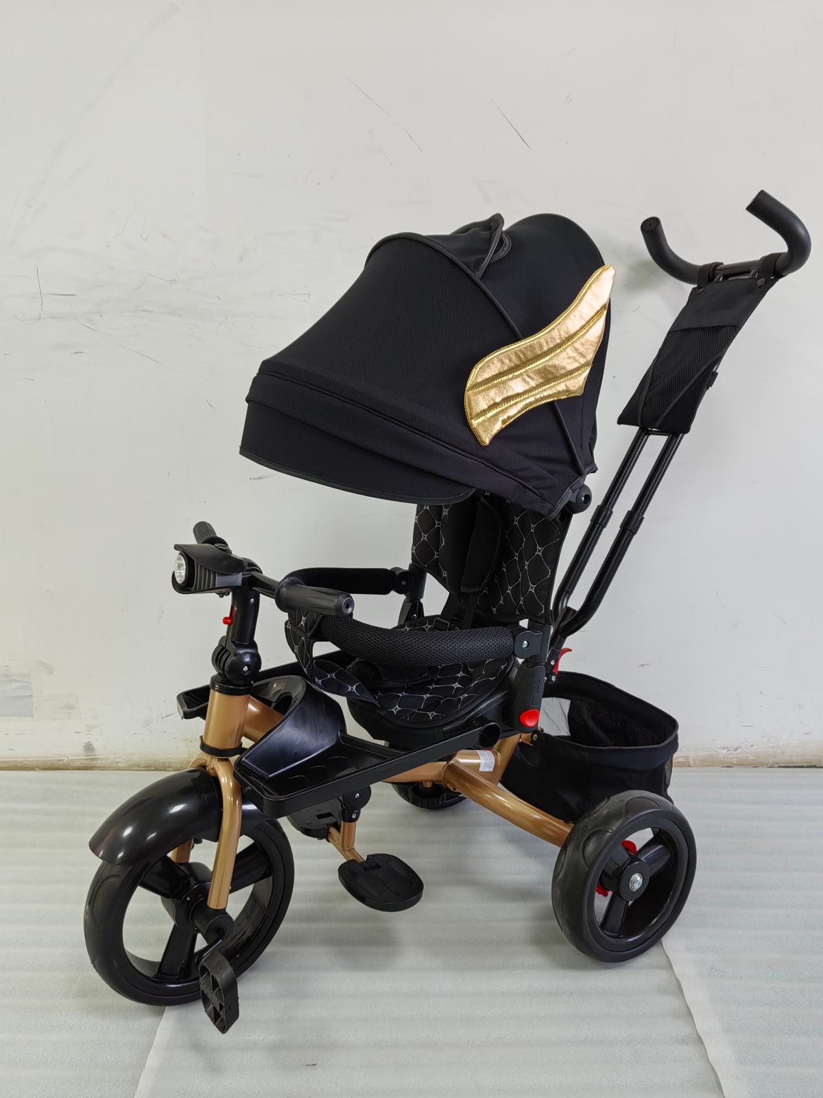 Tricicleta cu pozitie de somn, scaun rotativ si muzica distractiva, Negru