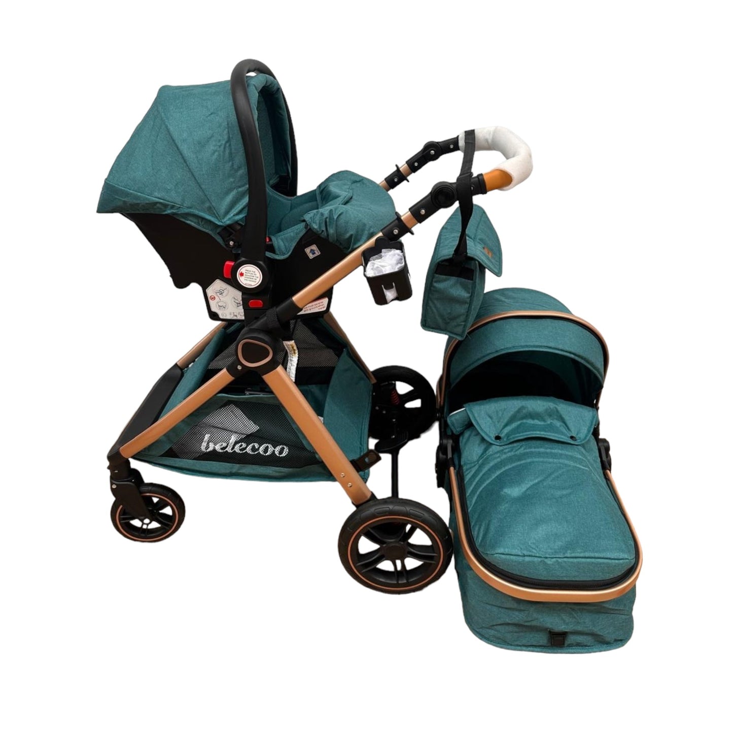 Carucior 3 in 1 Belecoo XID cu landou transformabil,pliere compacta reversibil, recomandat 0-36 luni culoare Verde , BBDXID3VERDE