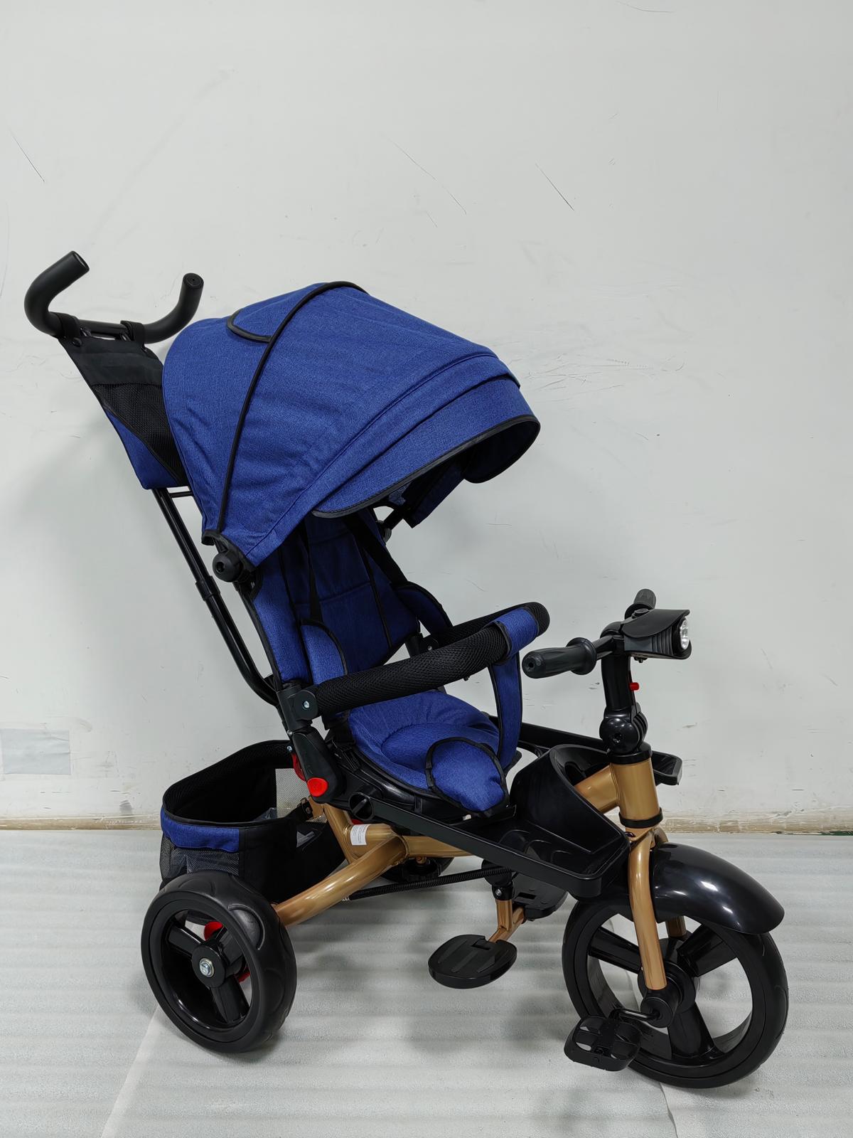 Tricicleta cu pozitie de somn, scaun rotativ si muzica distractiva, Albastru 5099NWA