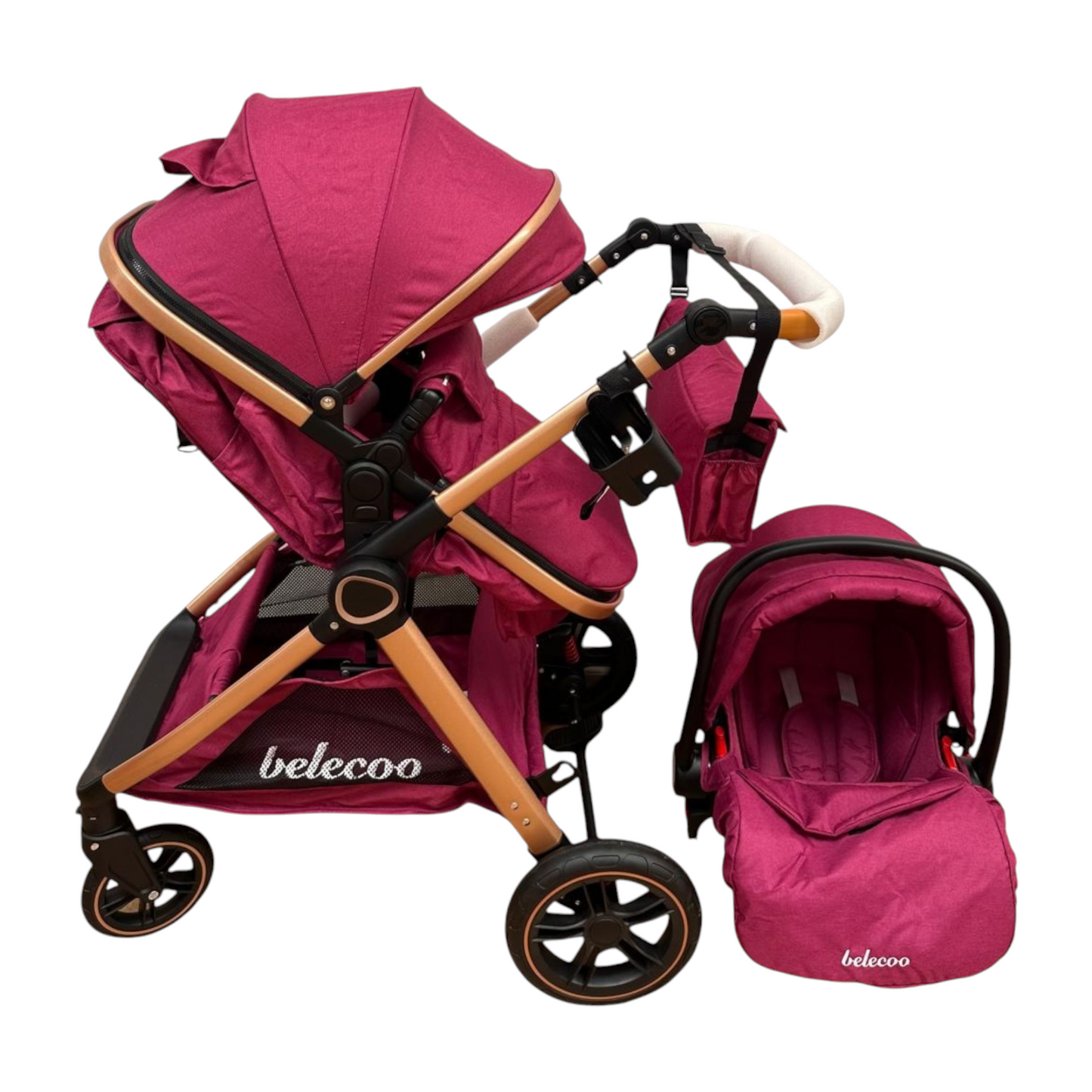 Carucior 3 in 1 Belecoo XID cu landou transformabil,pliere compacta reversibil, recomandat 0-36 luni culoare Mov , BBDXID3MOV