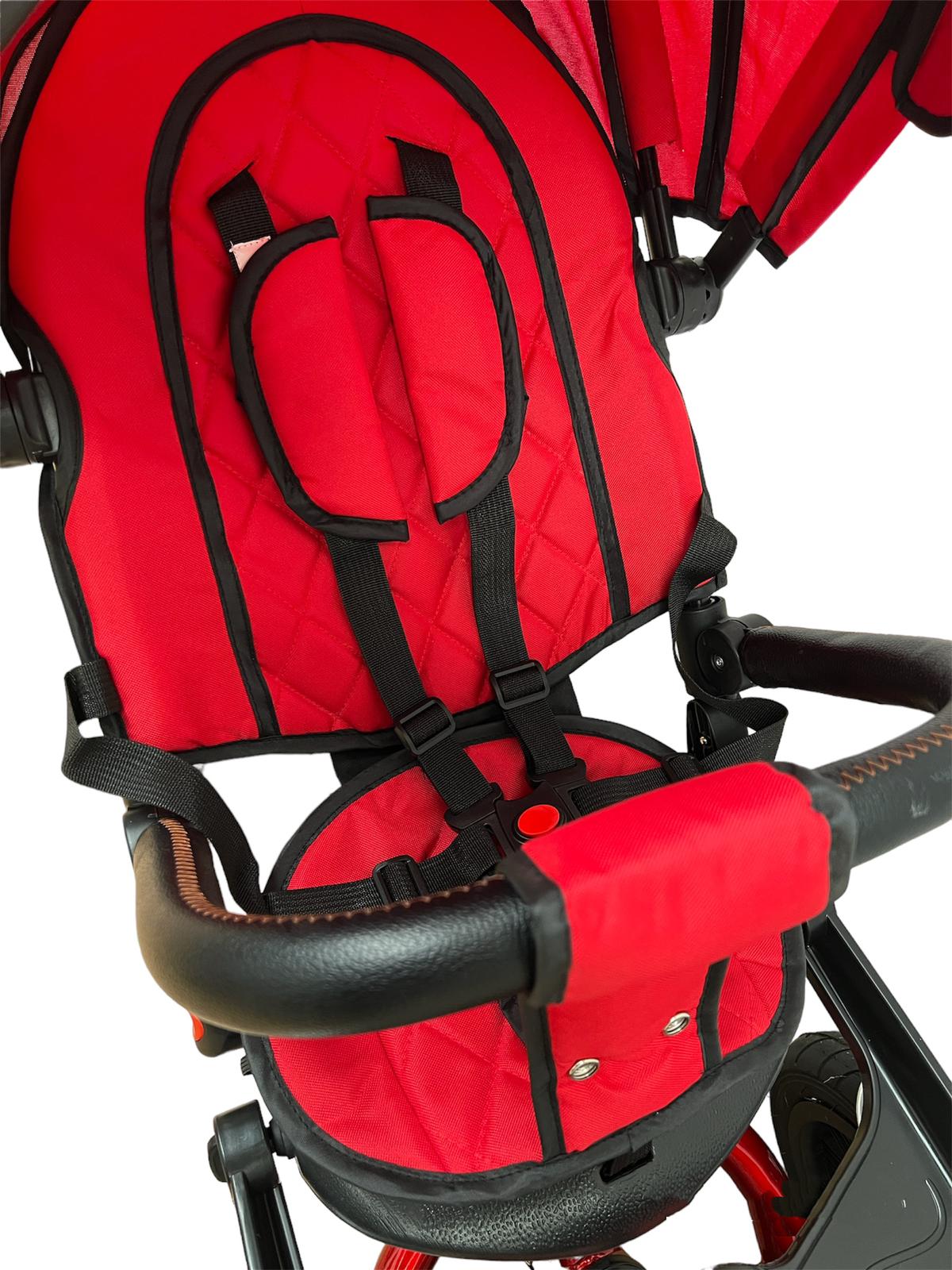 Tricicleta evolutiva, roti cauciuc, cu pozitie de somn, scaun rotativ si muzica distractiva, culoare ROSU, BBD5199R