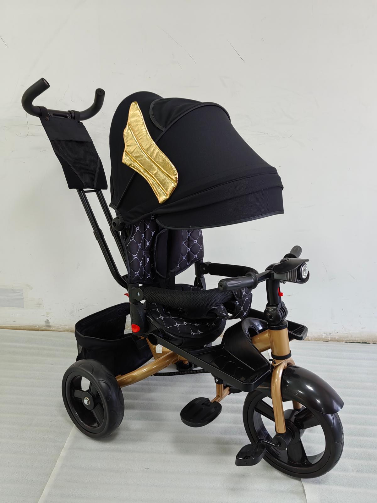 Tricicleta cu pozitie de somn, scaun rotativ si muzica distractiva, Negru