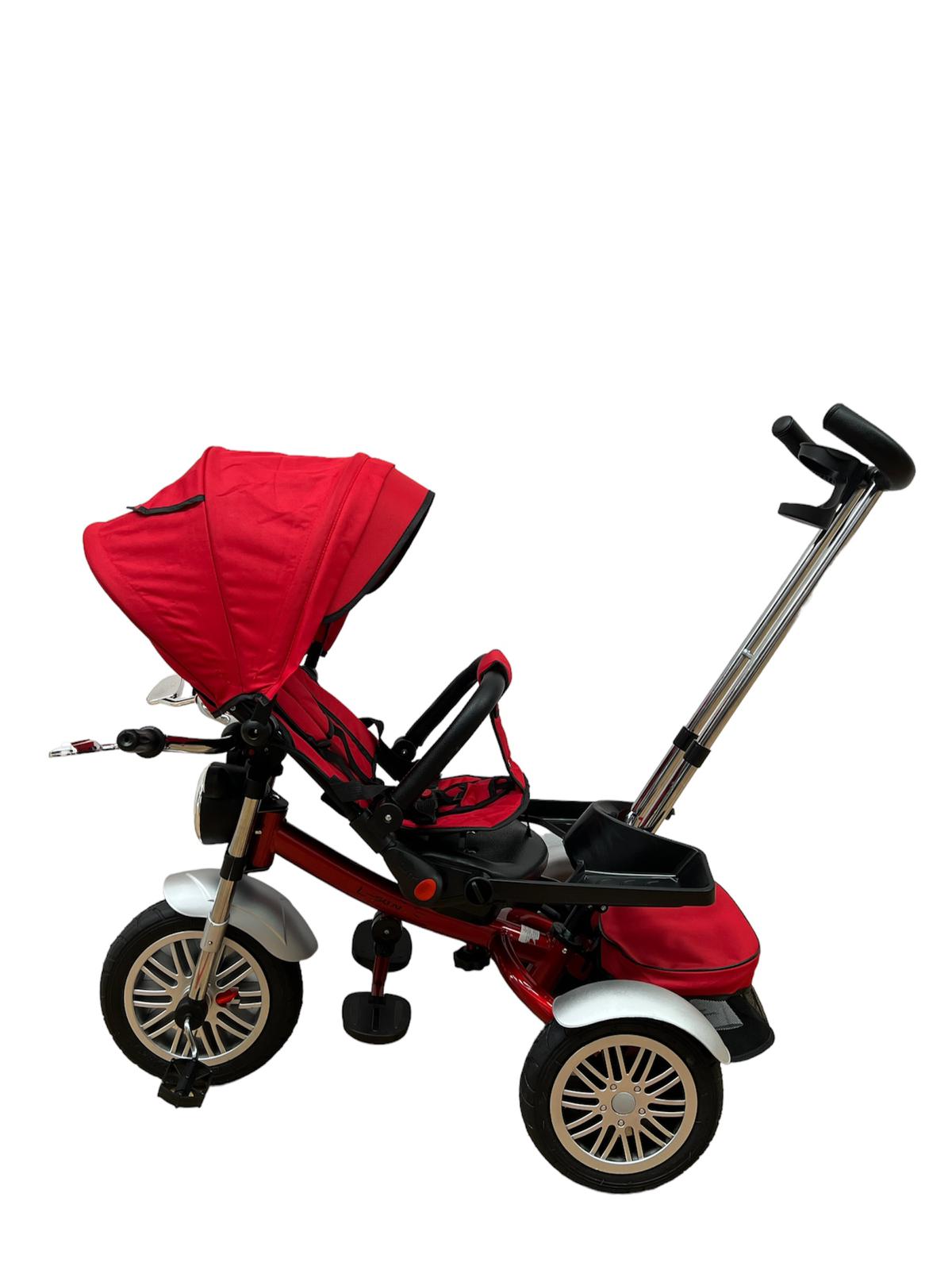 Tricicleta evolutiva, roti cauciuc, cu pozitie de somn, scaun rotativ si muzica distractiva, culoare ROSU, BBD5199R